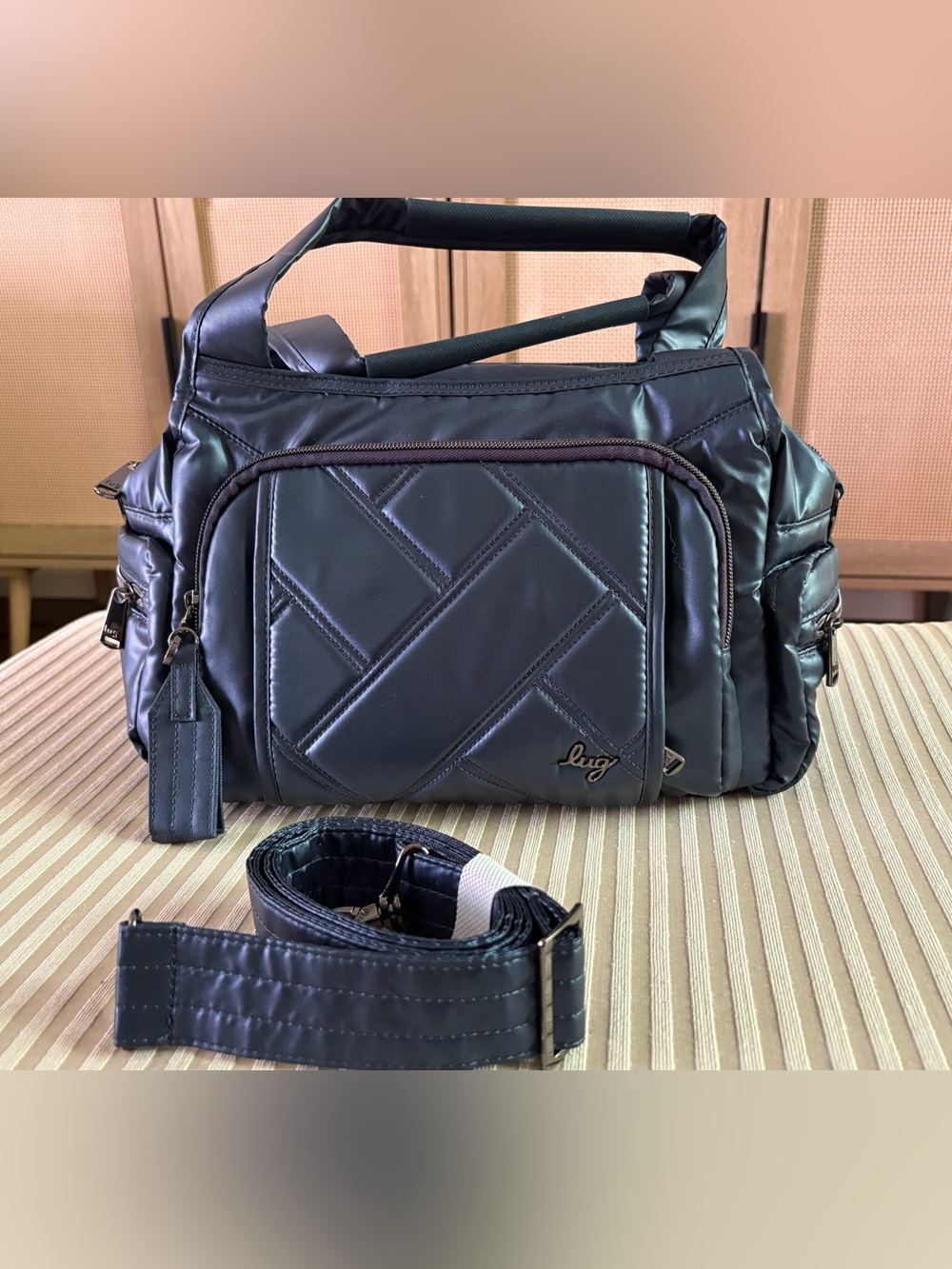 Lug Rumble RFID Satchel Crossbody Bag Metallic Indigo